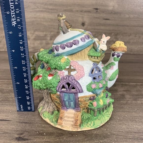 Easter Bunny Rabbit Happy House Tealight Candle Holder Holiday Ceramic - Picture 7 of 8